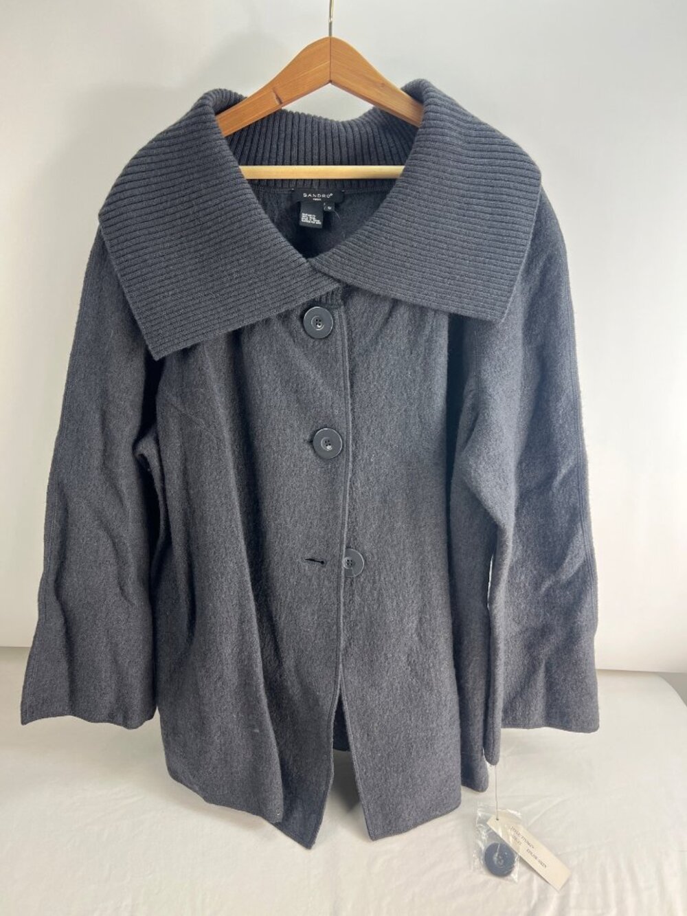 Sandro Womens 100% Wool Gray Button-Front Cardigan Size 1X Sweater NWT